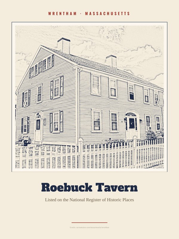 Wrentham Roebuck Tavern Landmark Print artwork detail