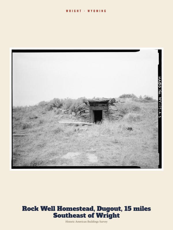 Wright Rock Well Homestead, Dugout, 15 miles Southeast of Wright Archive Print artwork detail